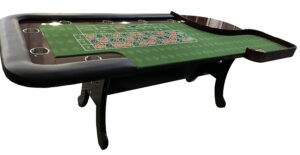 96" roulette table with curved wood and chip rail